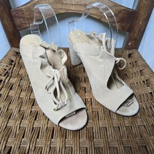 Beige Suede Women's Ruffle Tie 3.75" Heel Sandals Antonio‎ Melani 8.5